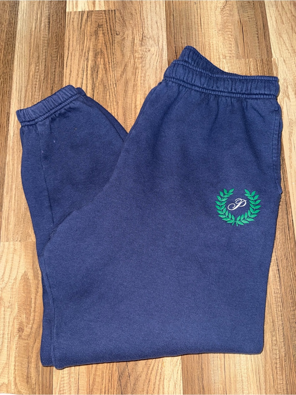 PINK Victoria's Secret Navy Sweatpants with Green Laurel Emblem